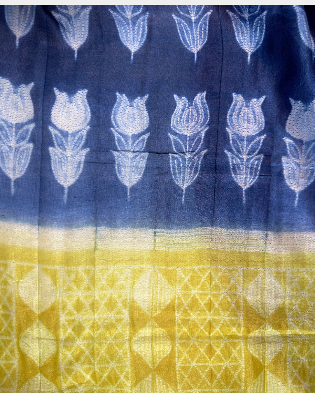 Neelvira – Lime Green Chanderi Unstitched Suit with Indigo Needle Dying