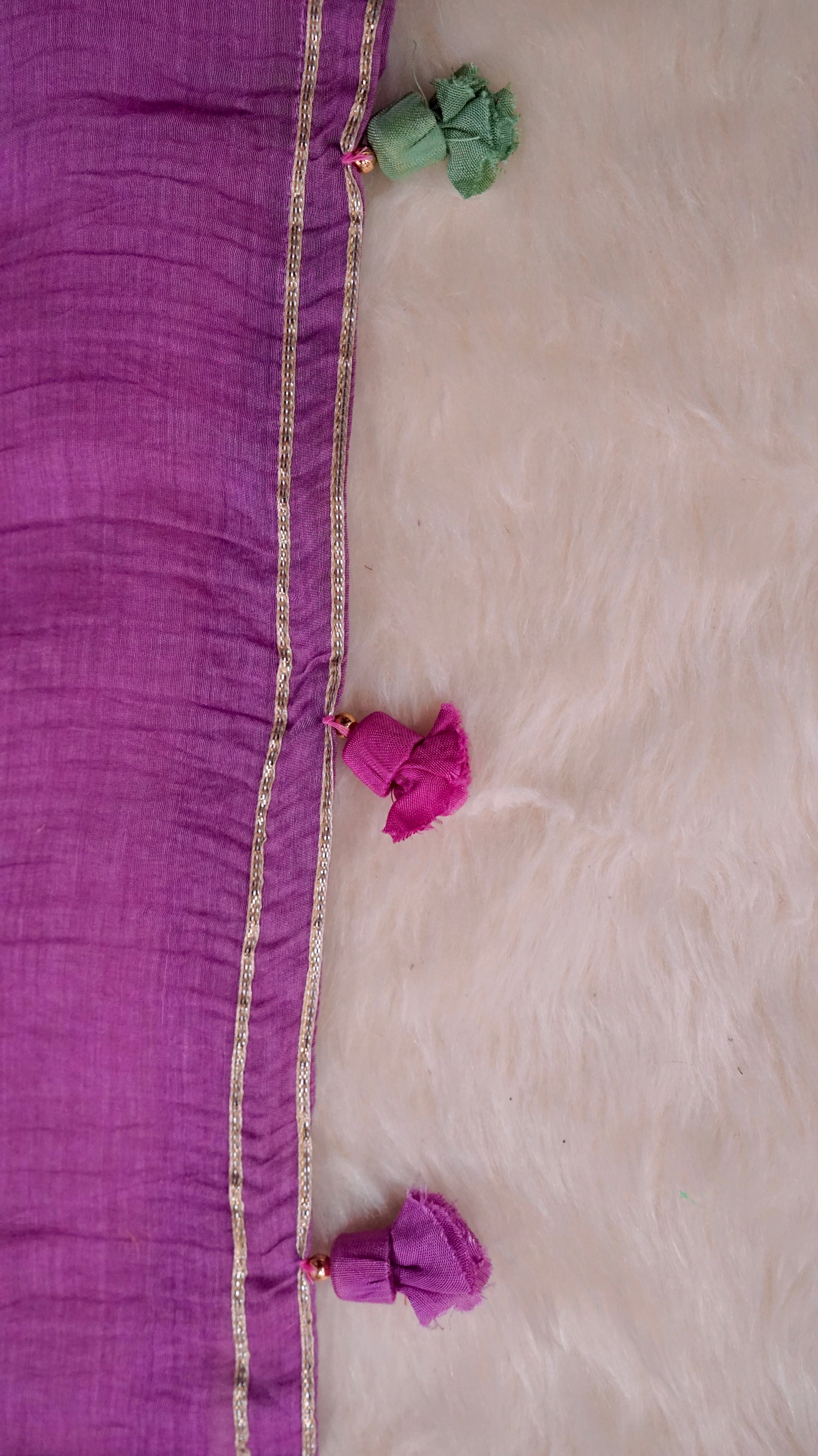 Lavanyaa – Lavender Mulmul Chanderi Unstitched Appliqué & Gotta Embroidered Suit Set