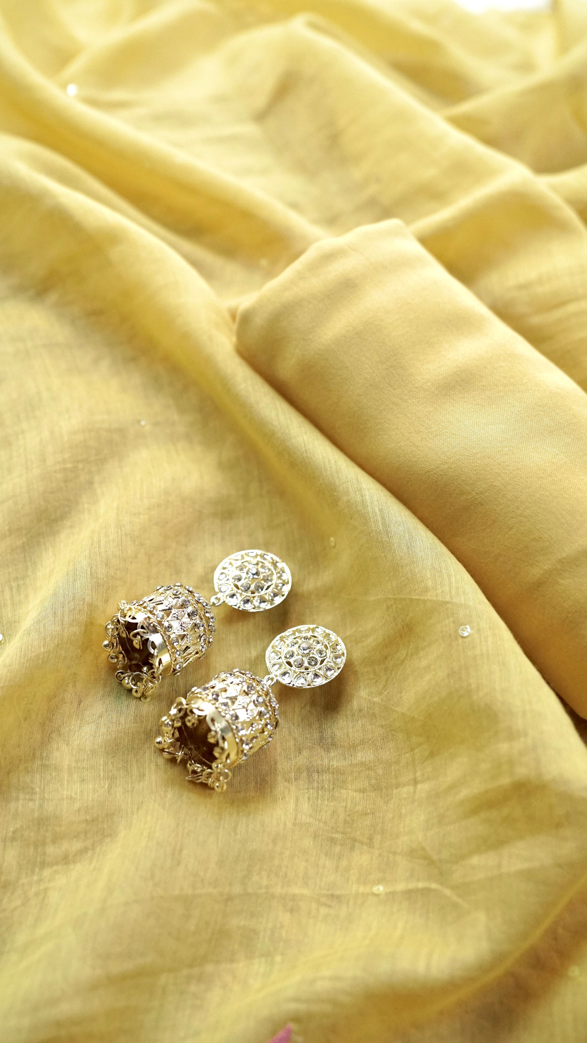 Gulnaaz – Yellow Mulmul Chanderi Unstitched Appliqué & Sequin Embroidered Suit Set