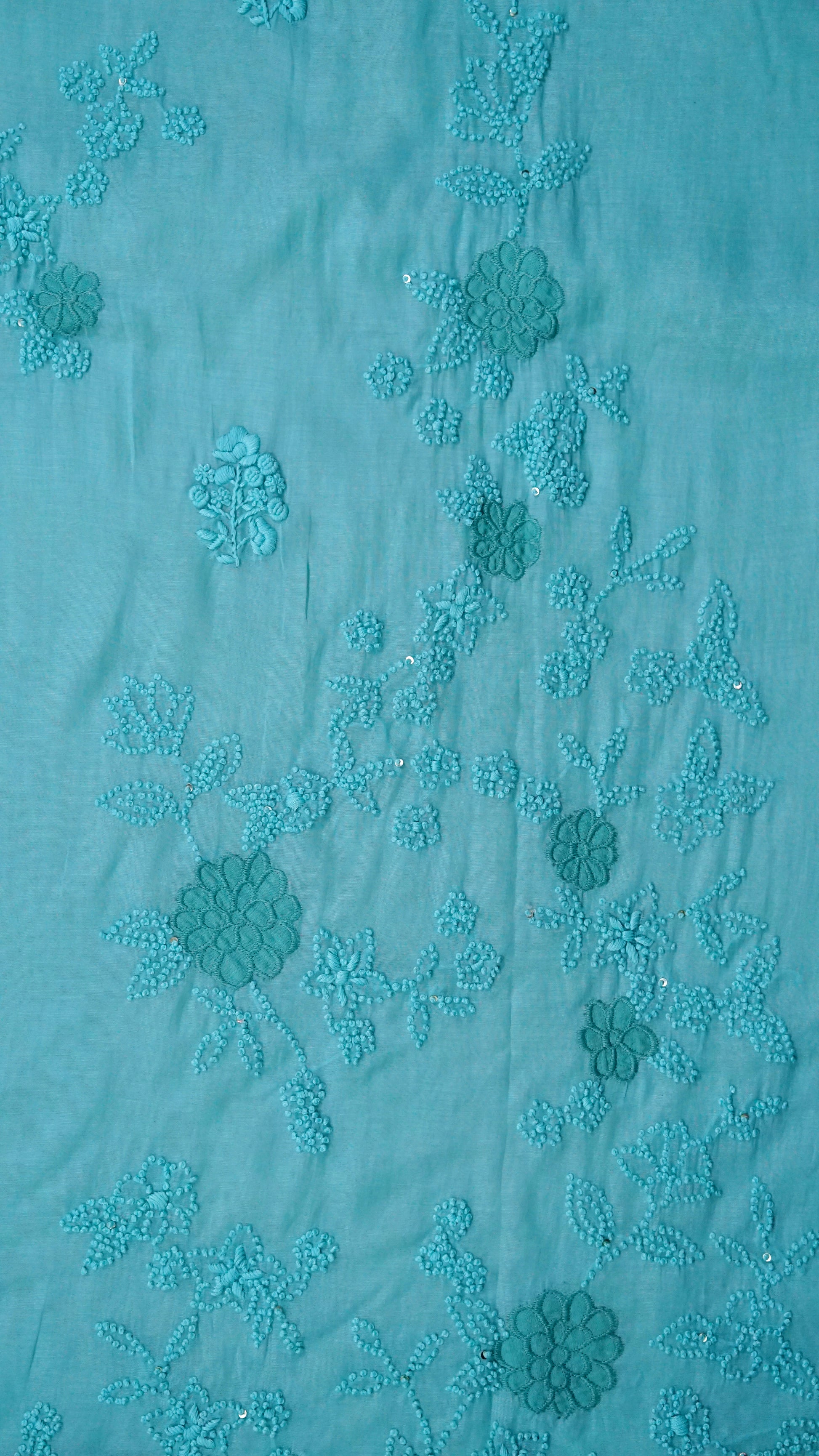 Meheriya – Ferozi Mulmul Chanderi Unstitched French Knot & Appliqué Embroidered Suit Set