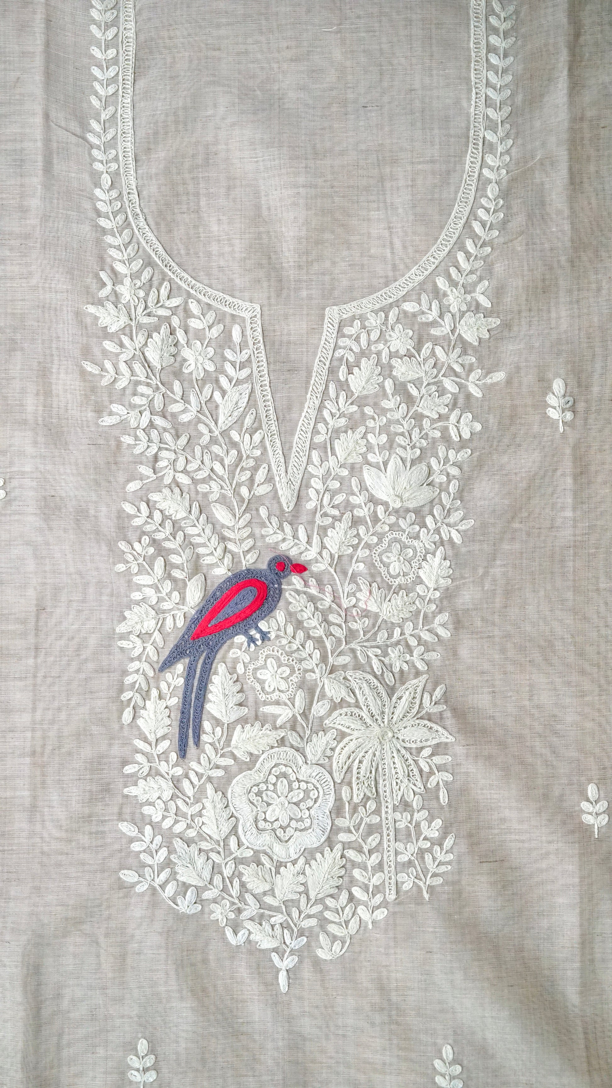 Prakriti – Beige Cotton Chanderi Unstitched Dori & Resham Embroidered Suit Set