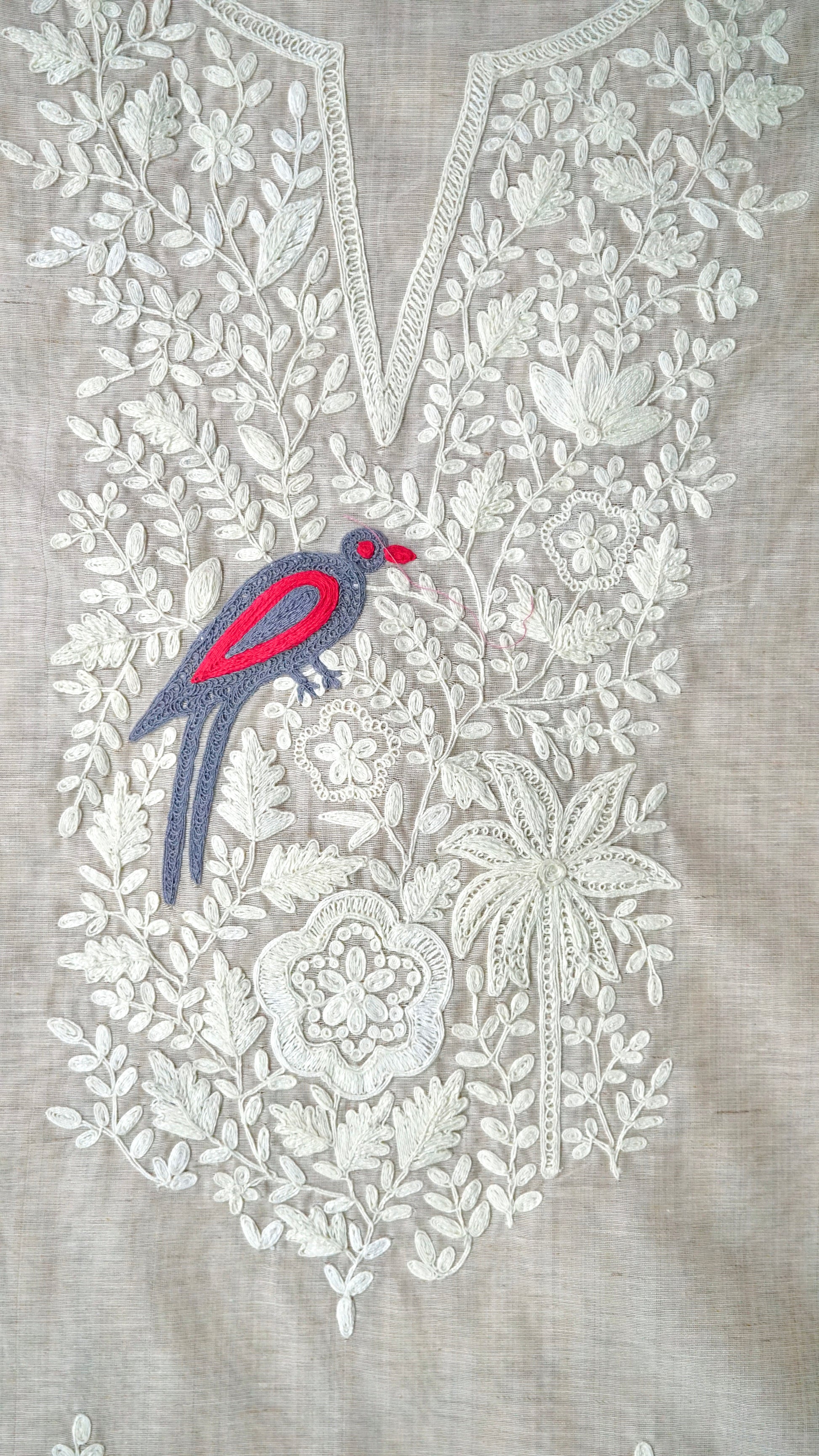 Prakriti – Beige Cotton Chanderi Unstitched Dori & Resham Embroidered Suit Set