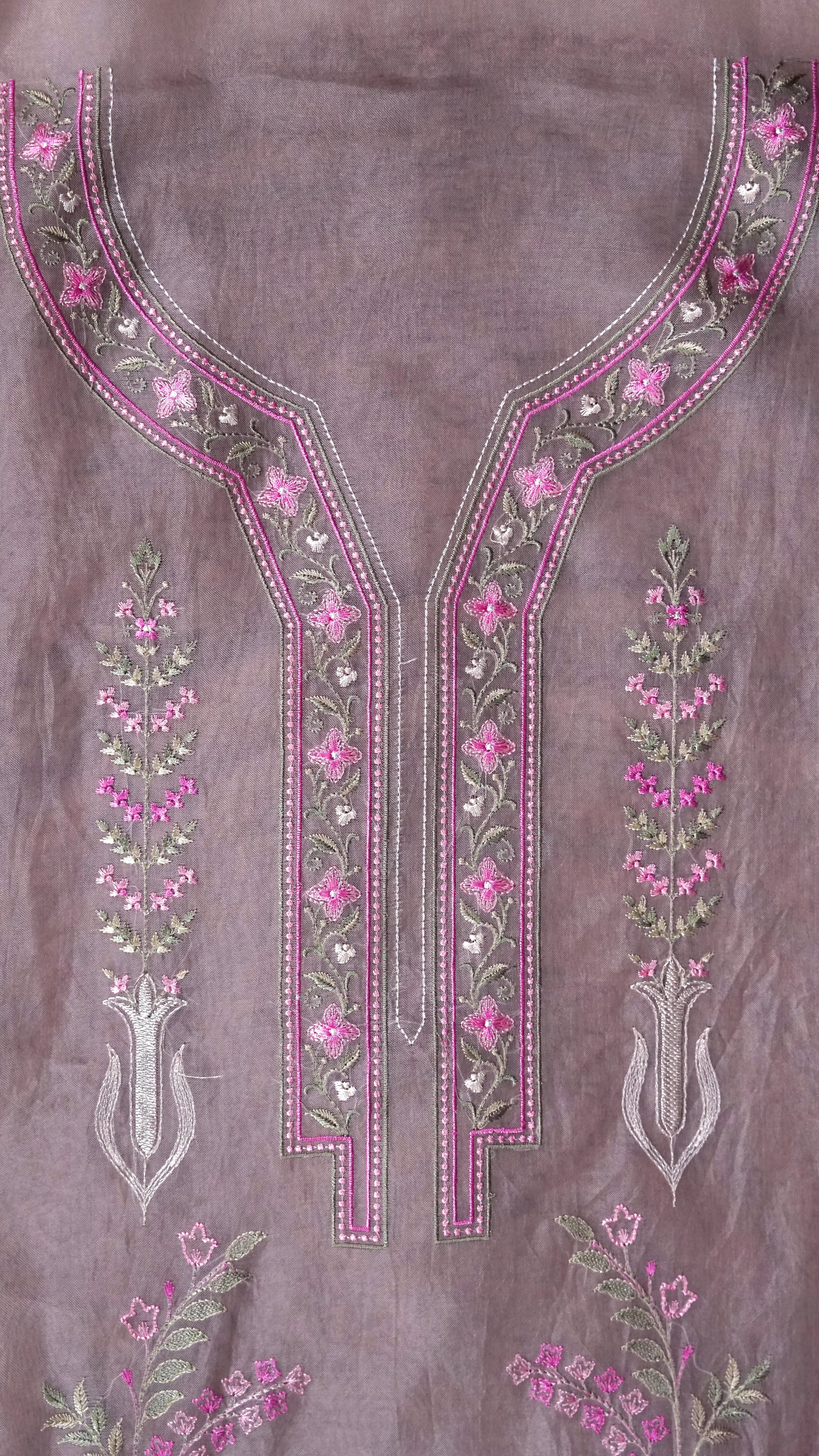 Lavender Loom Whisper – Lavender Organza Unstitched Multicolour Resham & Zari Embroidered Suit Set