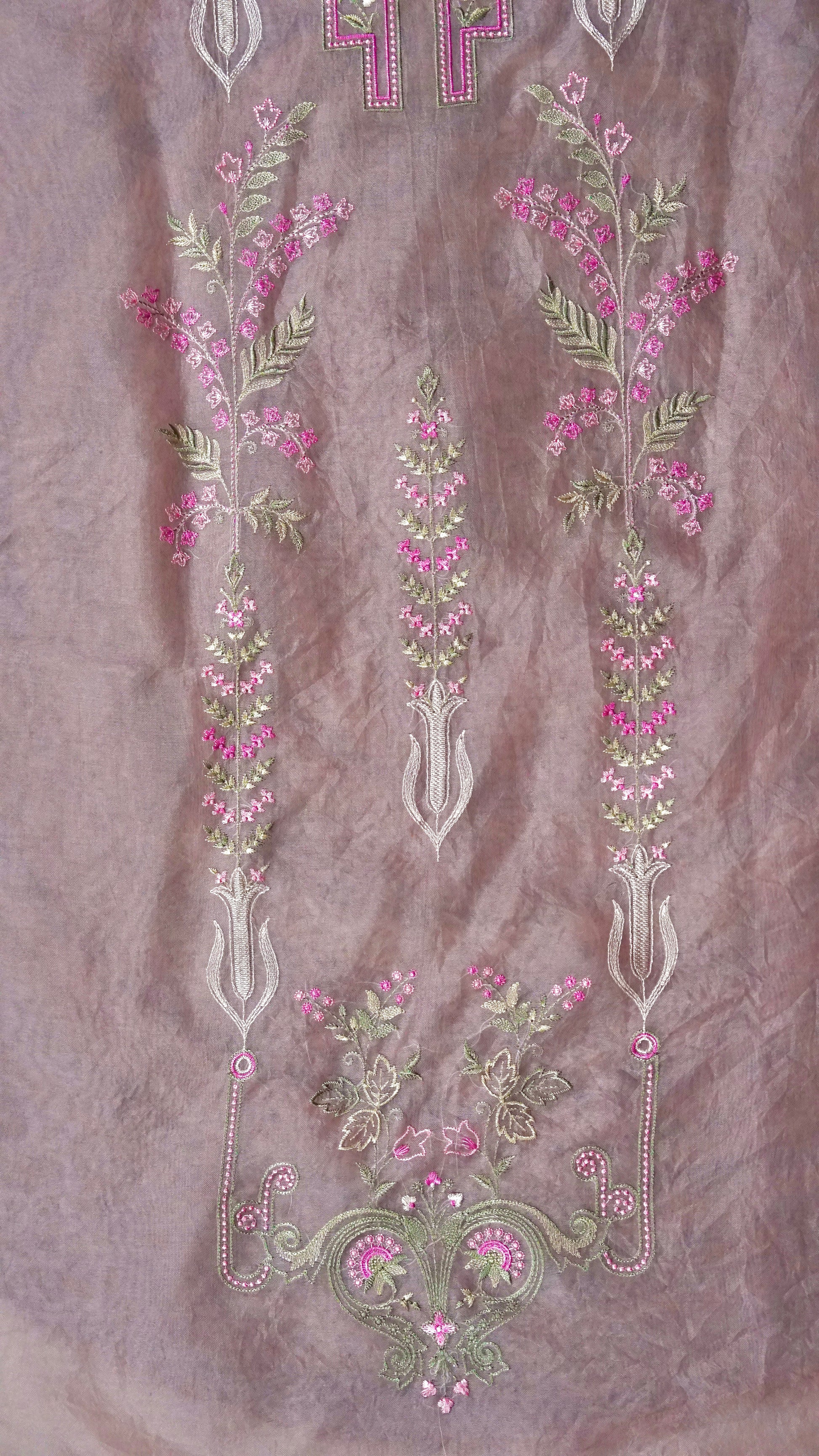 Lavender Loom Whisper – Lavender Organza Unstitched Multicolour Resham & Zari Embroidered Suit Set