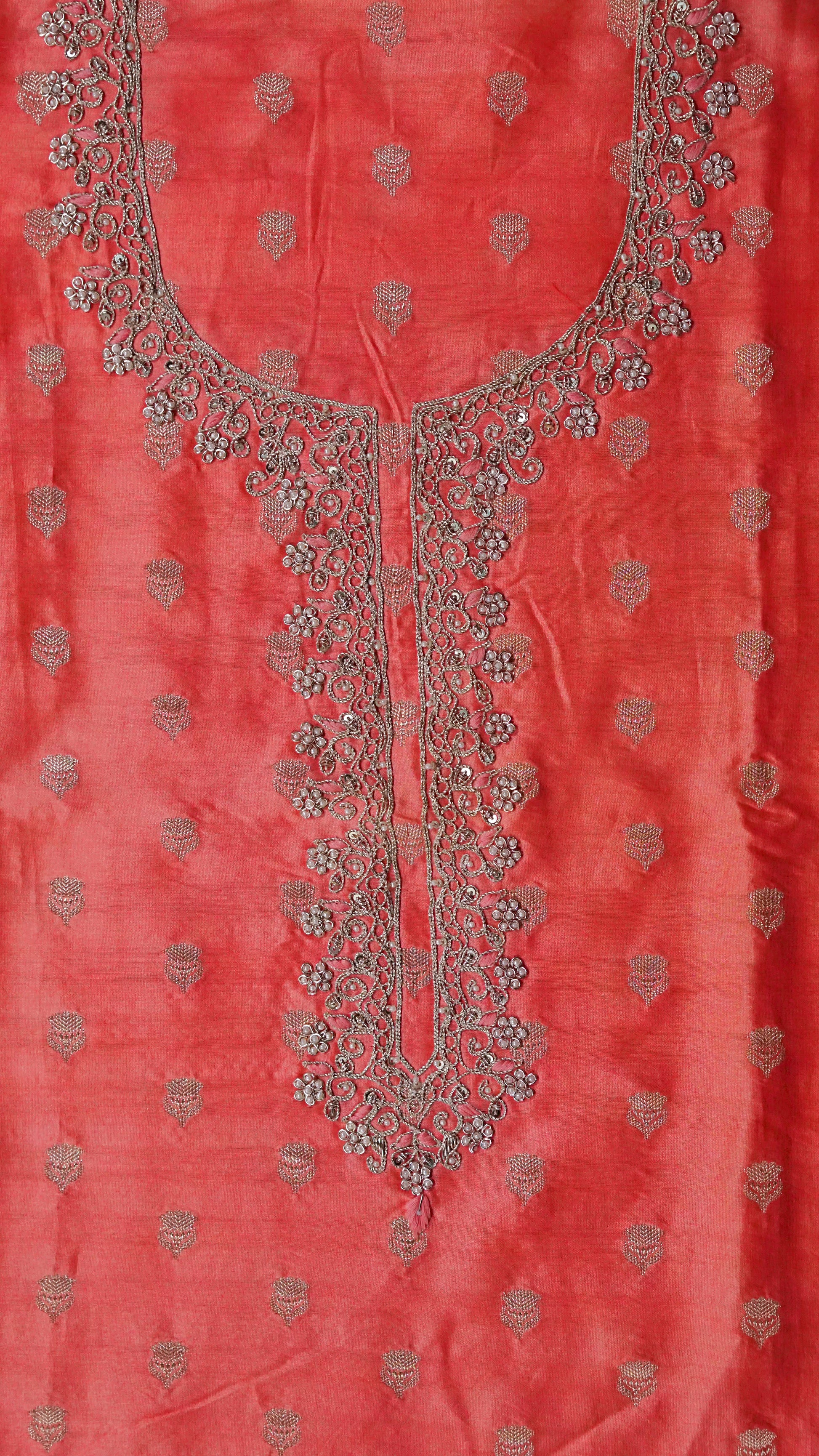 Amber Zari Drape – Orange Banarasi Chanderi Unstitched Zari & Gotta Patti Suit Set
