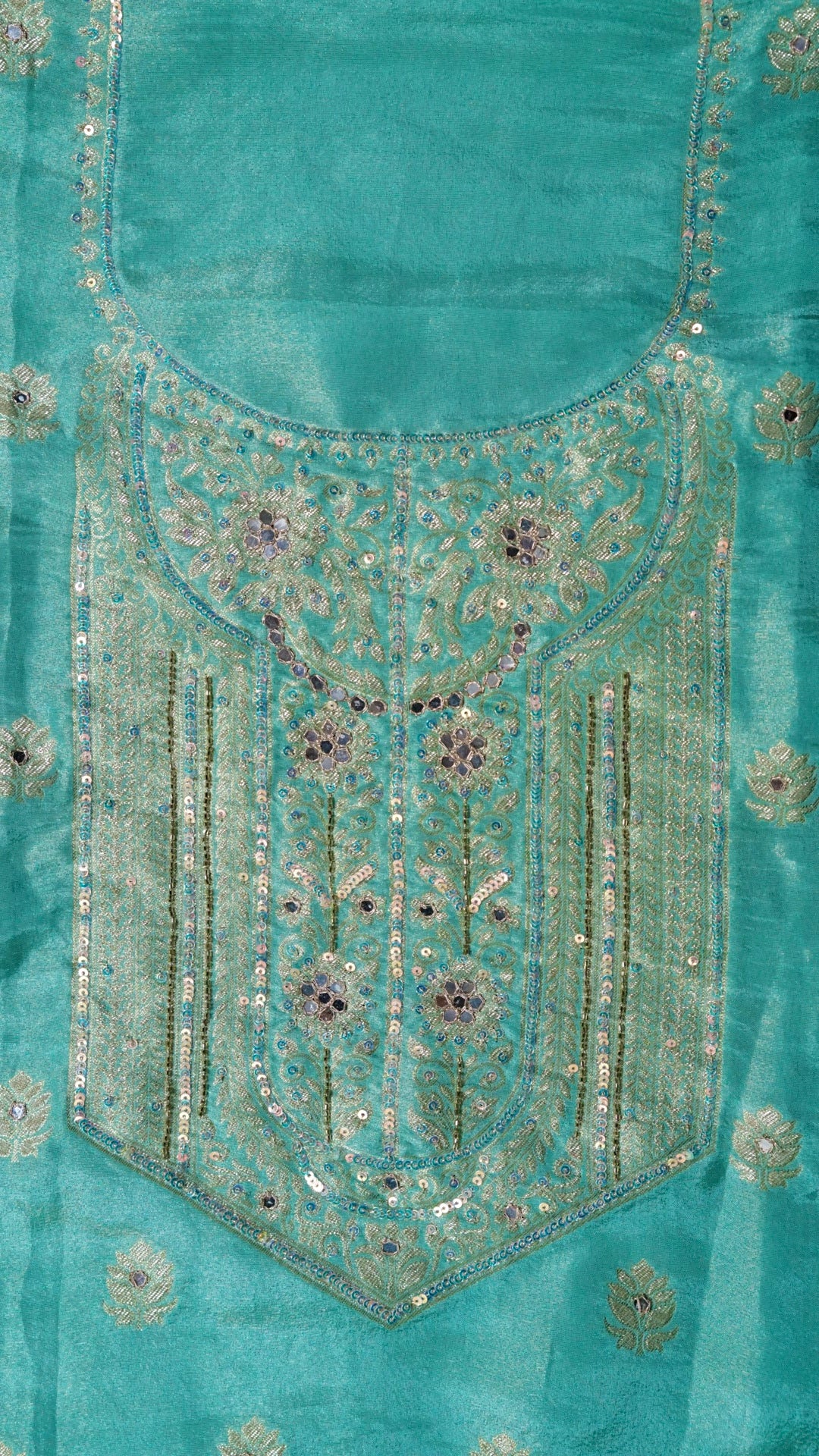 Mint Zari Mirage – Mint Green Banarasi Tissue Unstitched Mirror & Zari Embroidered Suit Set
