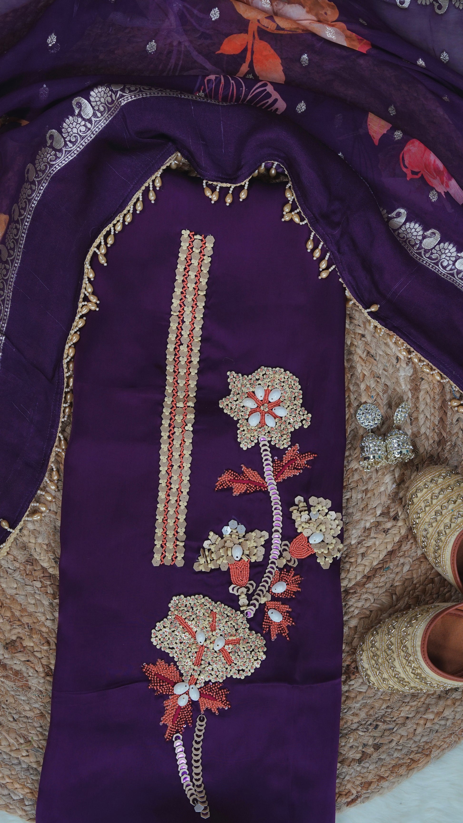 Ambeer Saaz – Purple Crepe Embroidered Party & Semi-Formal Suit Set