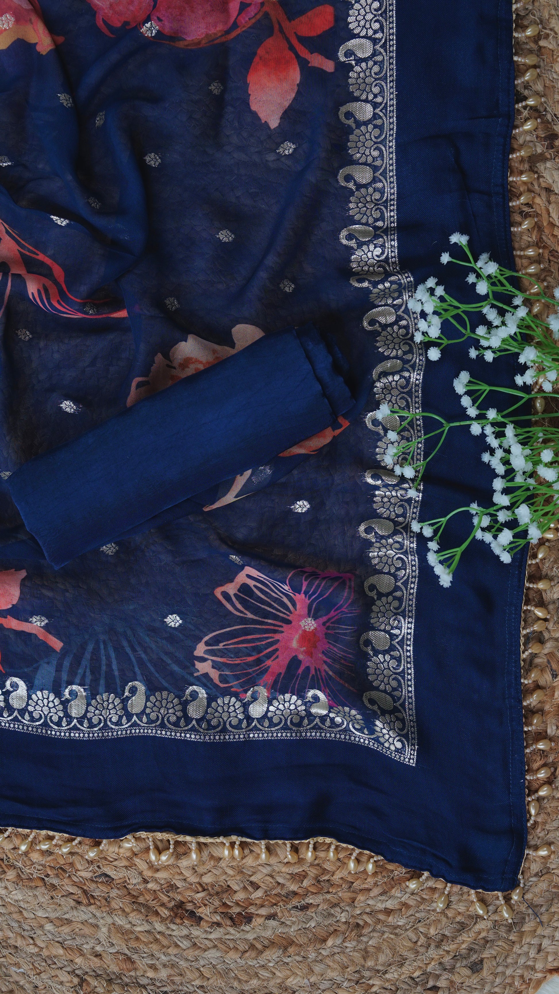 Nishka – Royal Blue Crepe Unstitched Wood Sequin & Pearl Embroidered Suit Set