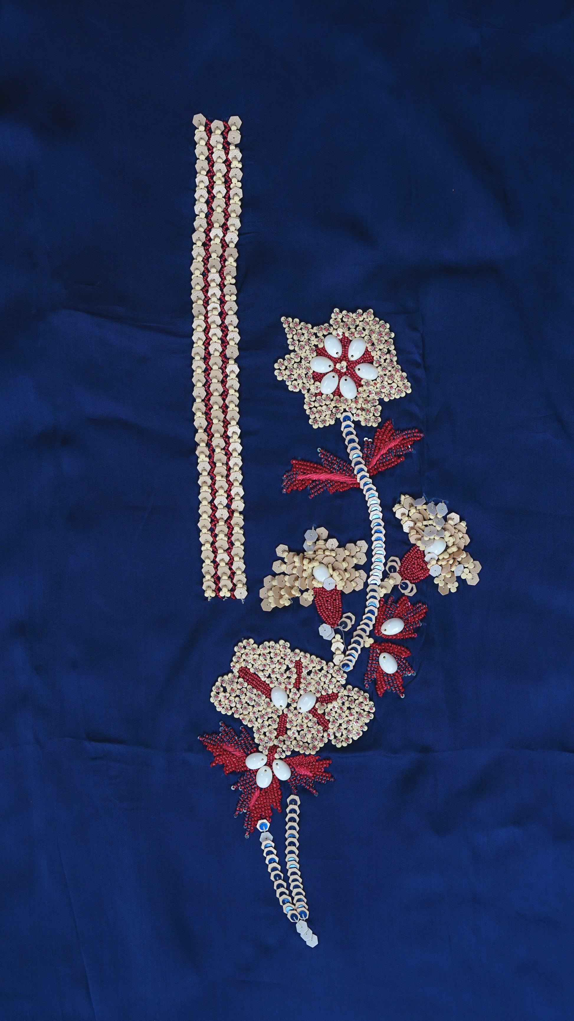 Nishka – Royal Blue Crepe Unstitched Wood Sequin & Pearl Embroidered Suit Set