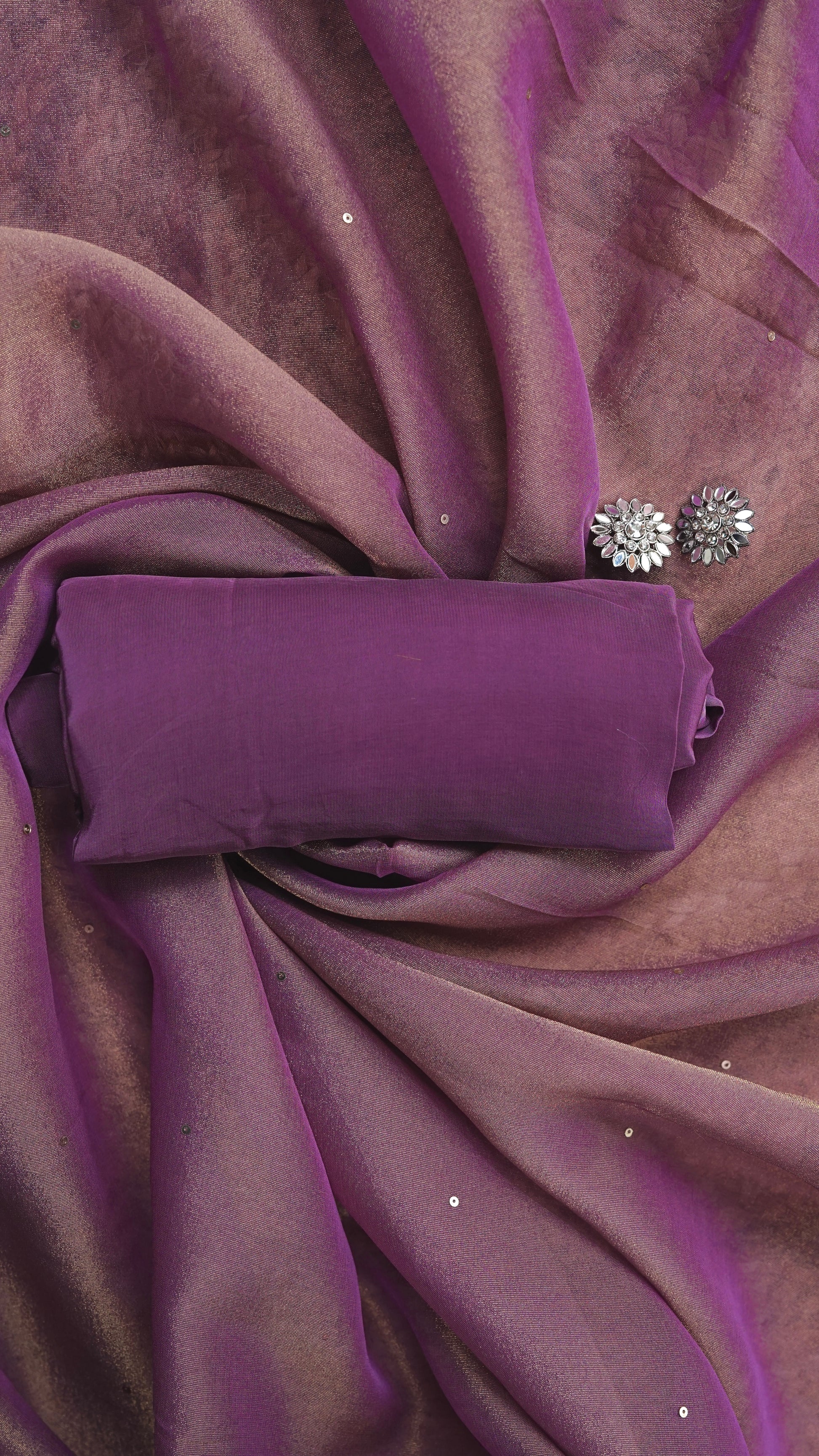 Anvitha – Purple Tissue Fabric Unstitched Resham & Pearl Embroidered Suit Set