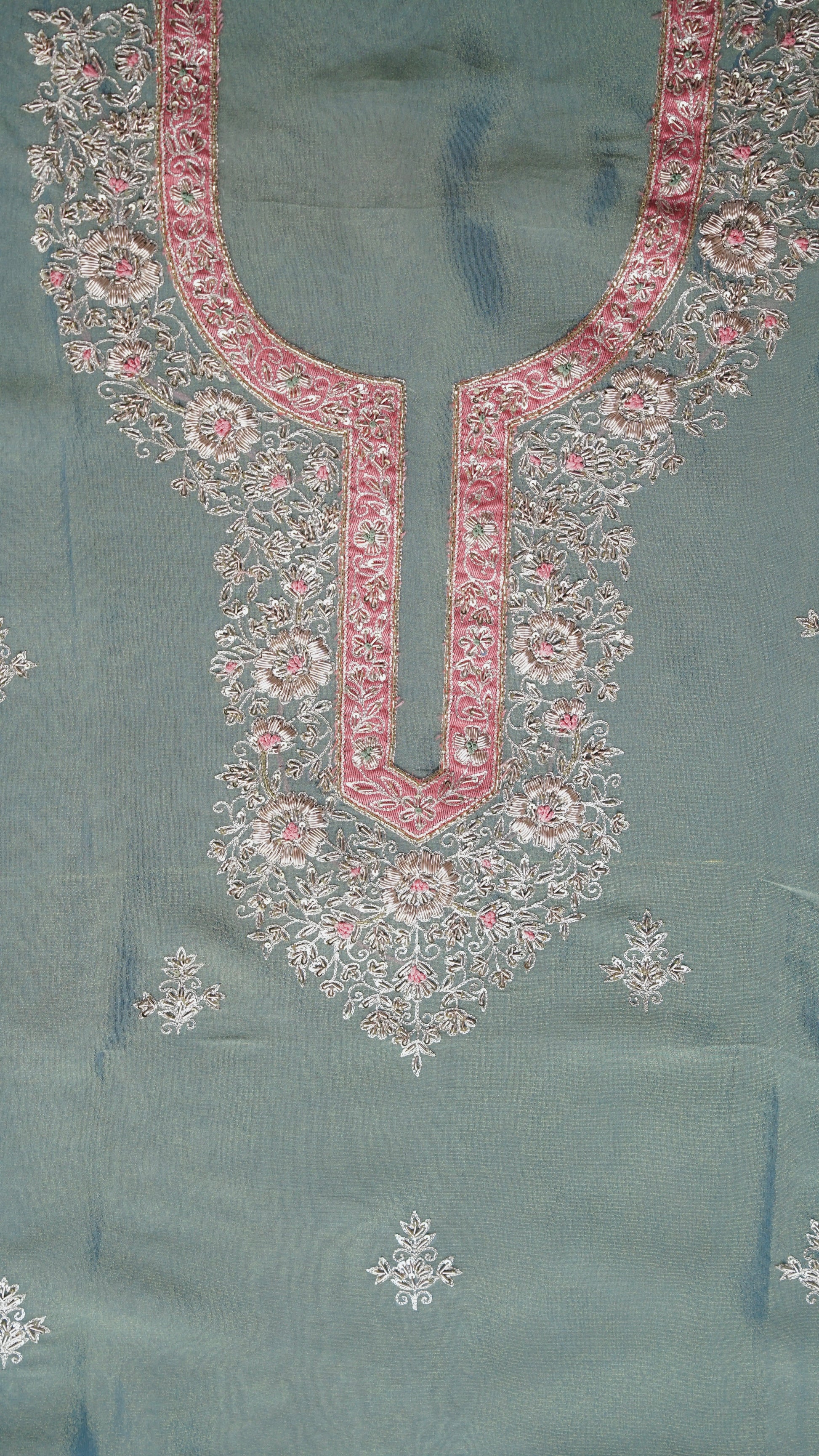 Navya – Greyish Blue Tissue Fabric Unstitched Dabka, Zari & Sequin Embroidered Suit Set