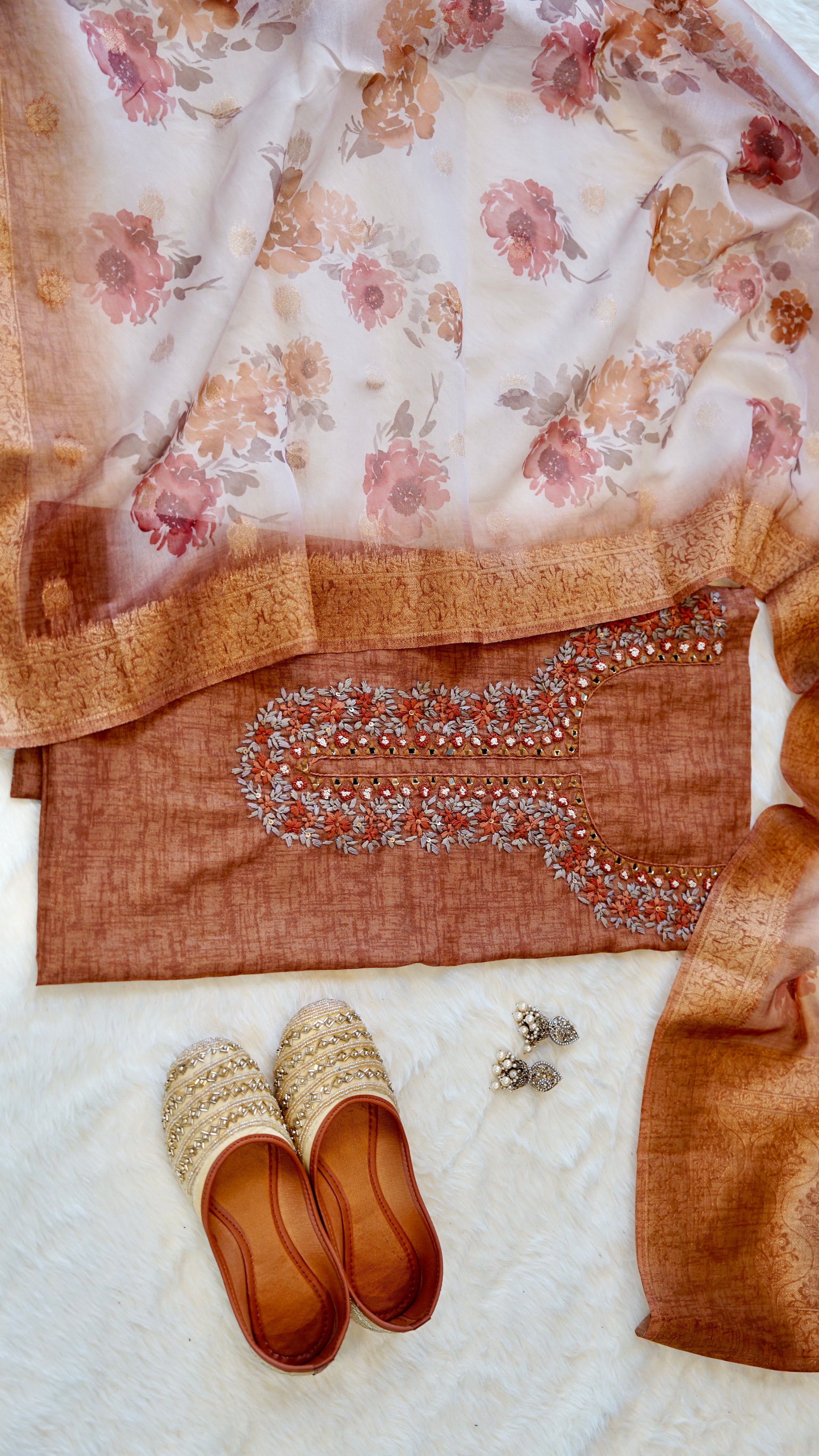 Chameli – Cream Kota Tissue Unstitched Zari Weave Suit Set