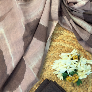 Kavira – Coffee Brown Chanderi Marble Print Unstitched Suit Set