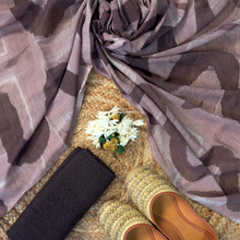 Kavira – Coffee Brown Chanderi Marble Print Unstitched Suit Set