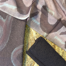 Kavira – Coffee Brown Chanderi Marble Print Unstitched Suit Set