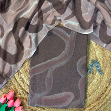 Kavira – Coffee Brown Chanderi Marble Print Unstitched Suit Set