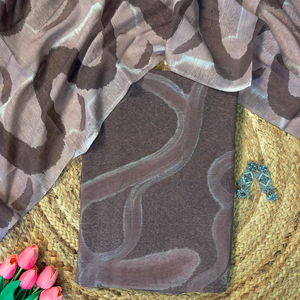 Kavira – Coffee Brown Chanderi Marble Print Unstitched Suit Set