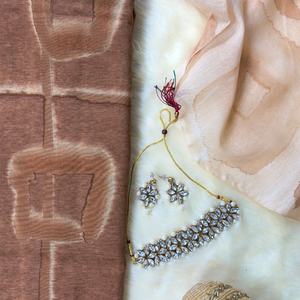 Mridvika – Light Brown Chanderi Marble Print Unstitched Suit Set