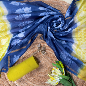 Neelvira – Lime Green Chanderi Unstitched Suit with Indigo Needle Dying