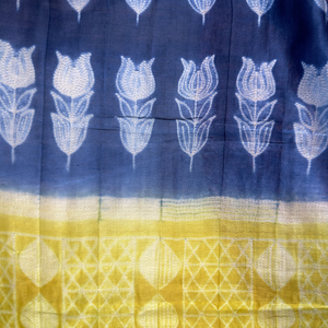 Neelvira – Lime Green Chanderi Unstitched Suit with Indigo Needle Dying