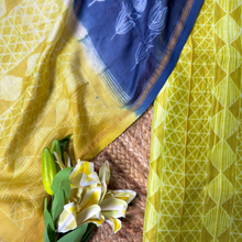 Neelvira – Lime Green Chanderi Unstitched Suit with Indigo Needle Dying