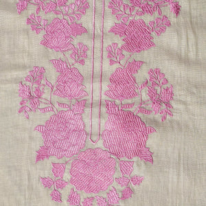 Beige Rosé WIshper- Light Beige Mulmul Chanderi Unstitched Resham Embroidered Suit Set