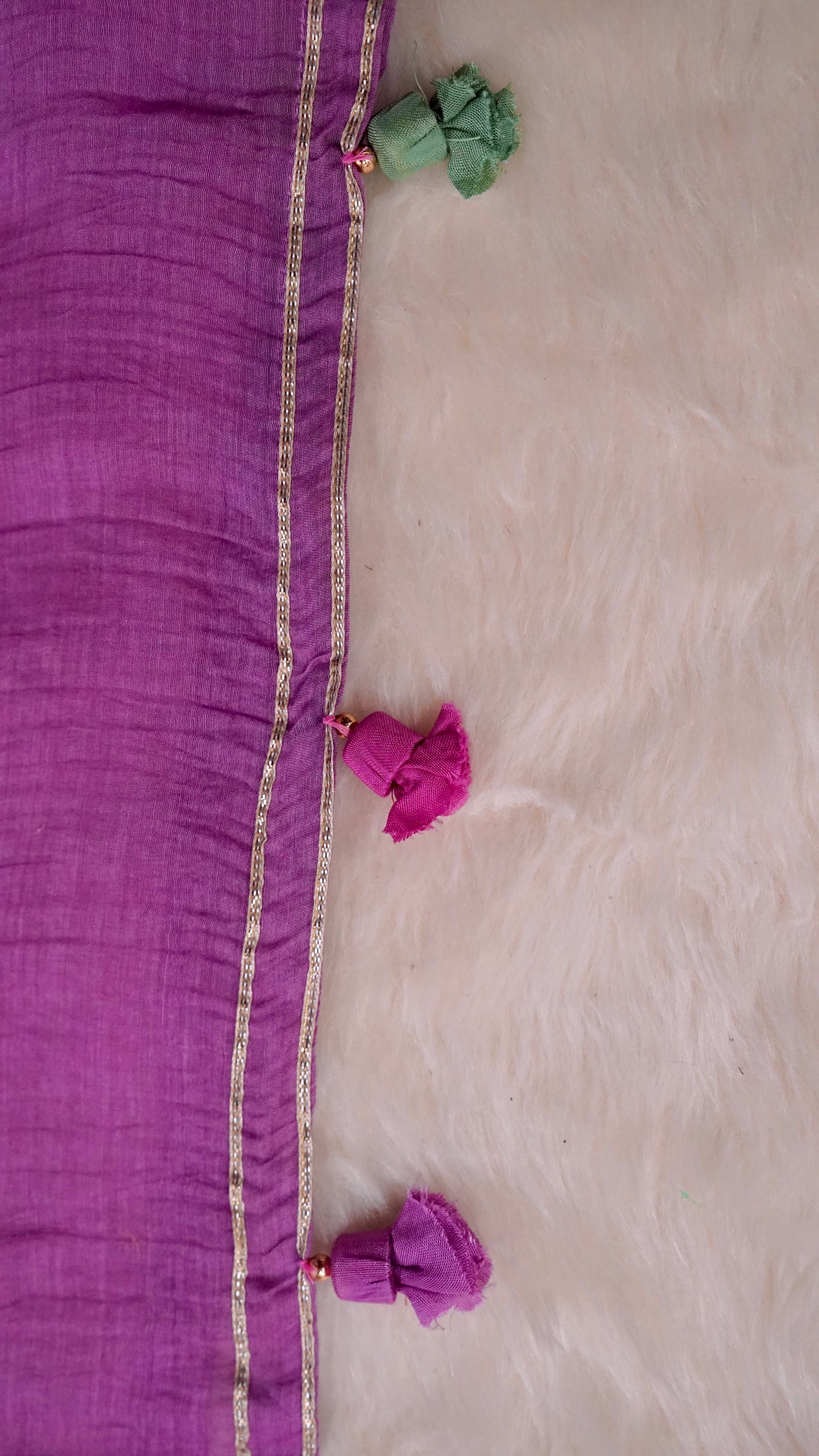 Lavanyaa – Lavender Mulmul Chanderi Unstitched Appliqué & Gotta Embroidered Suit Set