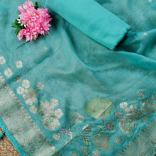 Neeraja – Sea Green Mulmul Chanderi Unstitched Appliqué & Gotta Embroidered Suit Set