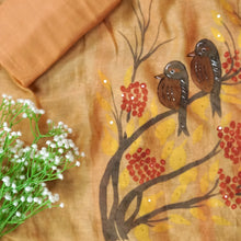 Pankhuri – Mustard Mulmul Chanderi Unstitched Handpainted & Embroidered Suit Set