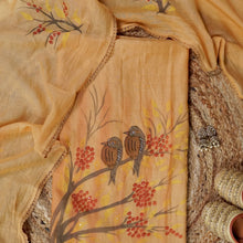 Pankhuri – Mustard Mulmul Chanderi Unstitched Handpainted & Embroidered Suit Set