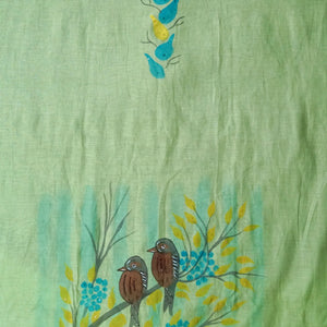 Pistabaani – Pista Green Mulmul Chanderi Unstitched Handpainted & Embroidered Suit Set