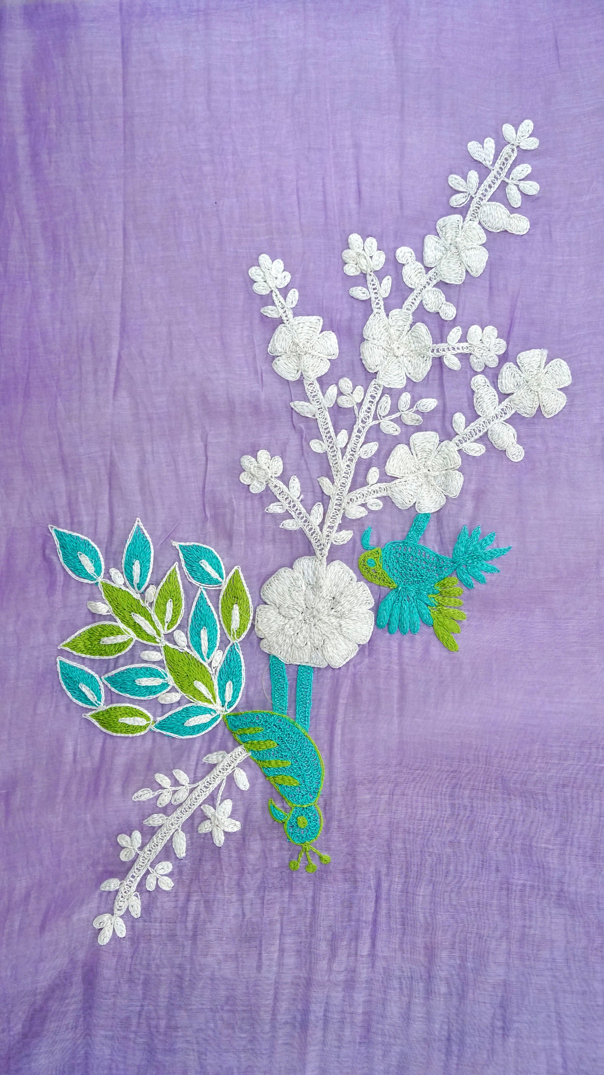 Tarunika – Lavender Mulmul Chanderi Unstitched Dori & Resham Embroidered Suit Set