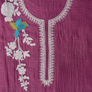 Mridvika – Mauve Taupe Mulmul Chanderi Unstitched Dori & Resham Embroidered Suit Set