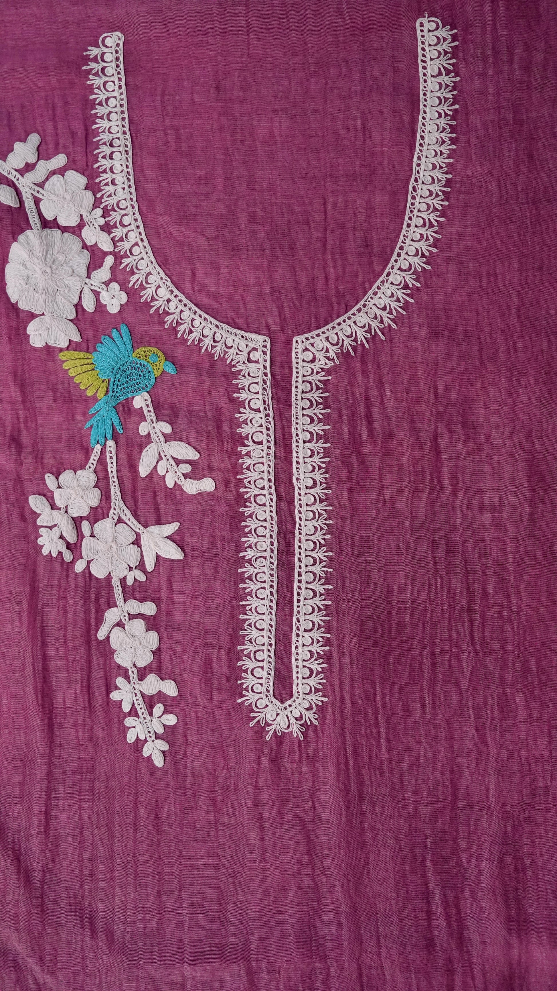 Mridvika – Mauve Taupe Mulmul Chanderi Unstitched Dori & Resham Embroidered Suit Set