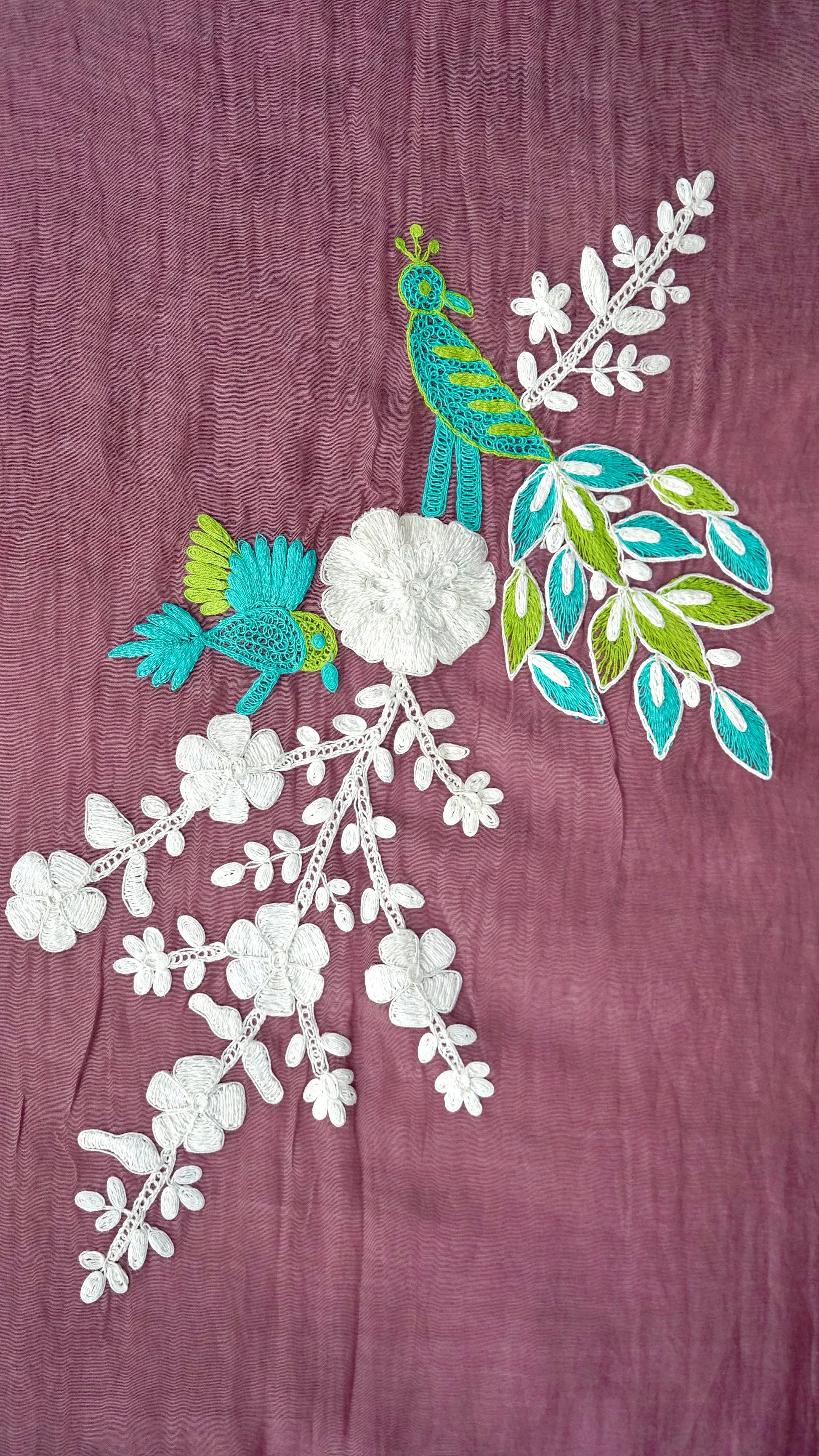 Mridvika – Mauve Taupe Mulmul Chanderi Unstitched Dori & Resham Embroidered Suit Set