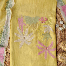Gulnaaz – Yellow Mulmul Chanderi Unstitched Appliqué & Sequin Embroidered Suit Set