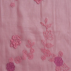 Kumudini – Peach Mulmul Chanderi Unstitched French Knot & Appliqué Embroidered Suit Set