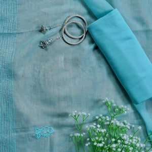 Meheriya – Ferozi Mulmul Chanderi Unstitched French Knot & Appliqué Embroidered Suit Set