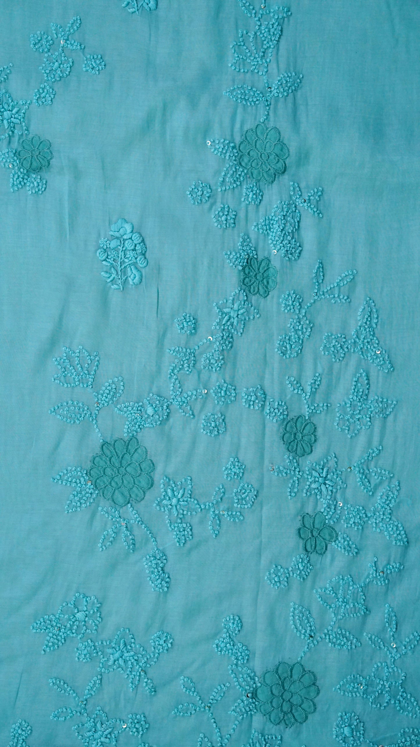 Meheriya – Ferozi Mulmul Chanderi Unstitched French Knot & Appliqué Embroidered Suit Set