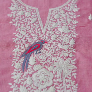 Ruhani – Pink Cotton Chanderi Unstitched Dori & Resham Embroidered Suit Set