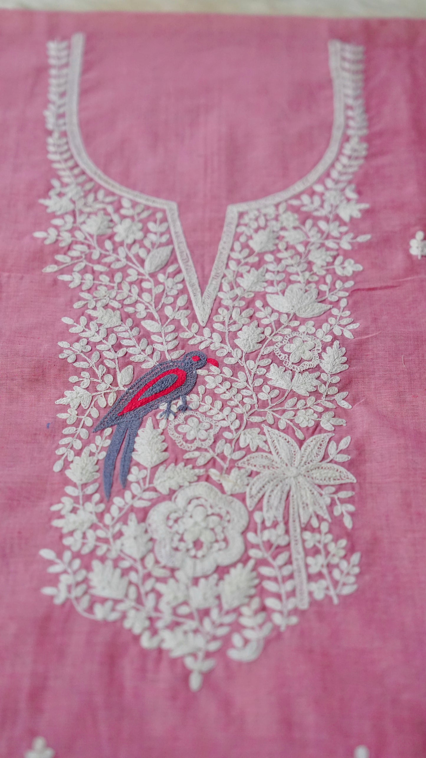 Ruhani – Pink Cotton Chanderi Unstitched Dori & Resham Embroidered Suit Set