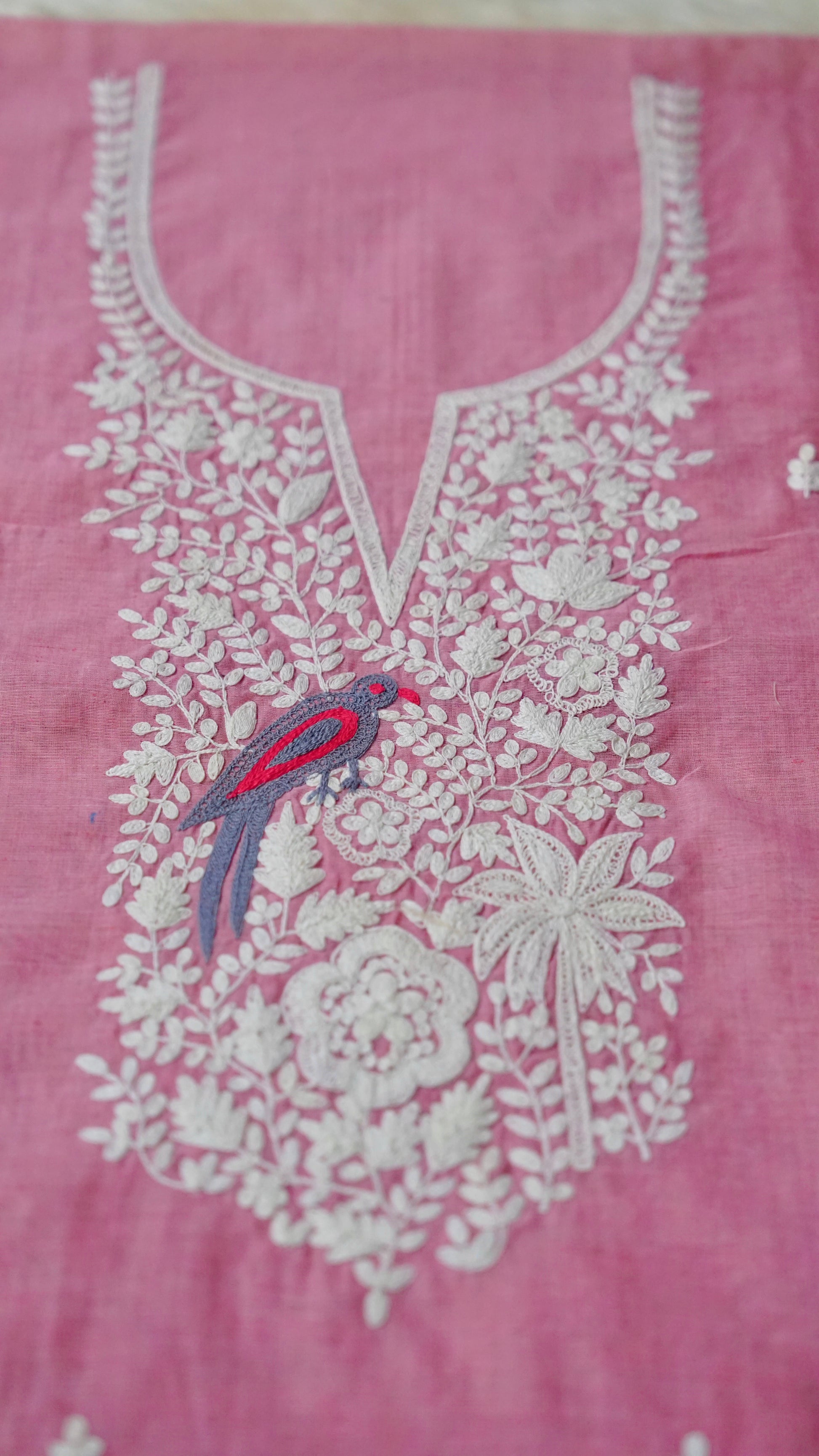 Ruhani – Pink Cotton Chanderi Unstitched Dori & Resham Embroidered Suit Set