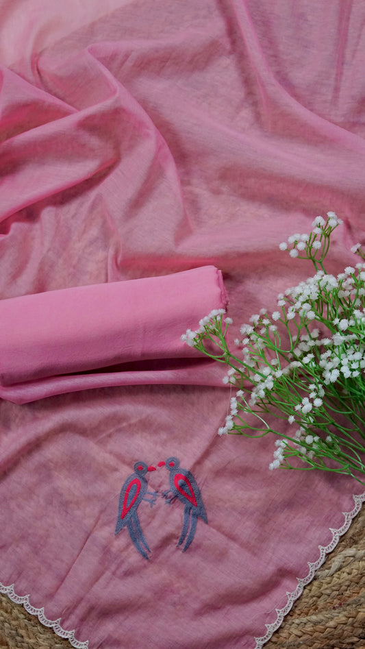 Ruhani – Pink Cotton Chanderi Unstitched Dori & Resham Embroidered Suit Set