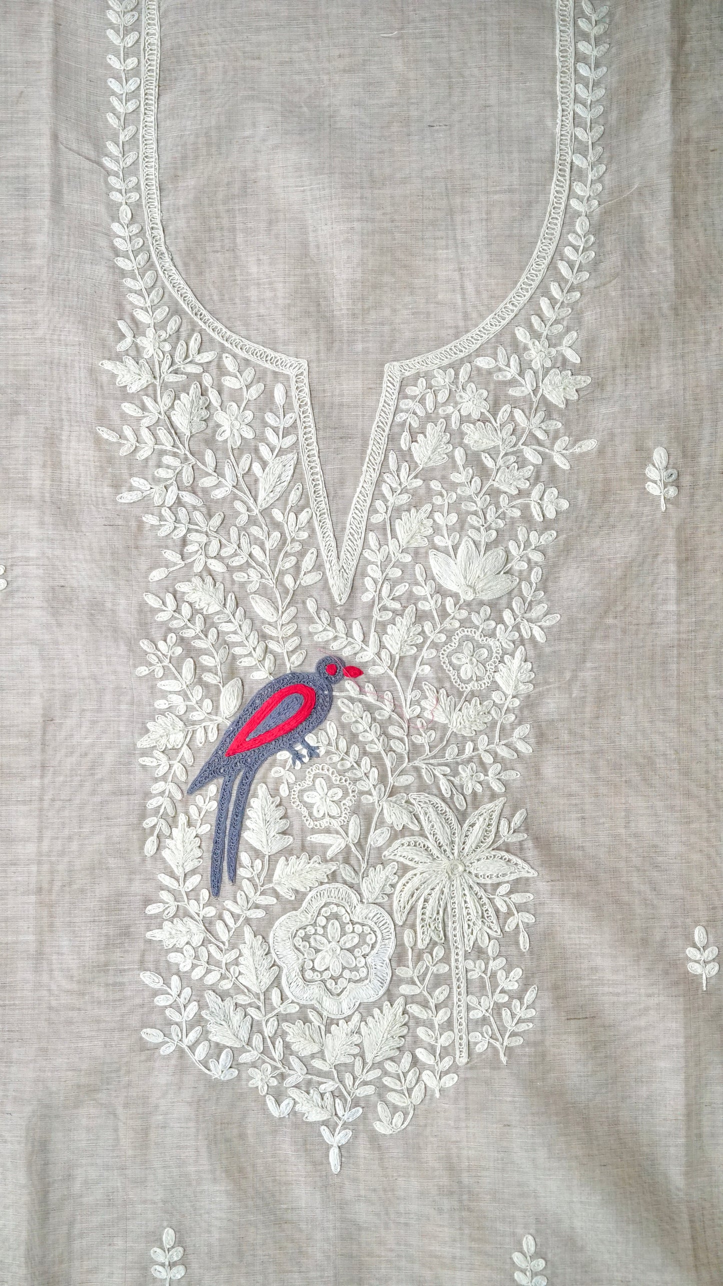 Prakriti – Beige Cotton Chanderi Unstitched Dori & Resham Embroidered Suit Set