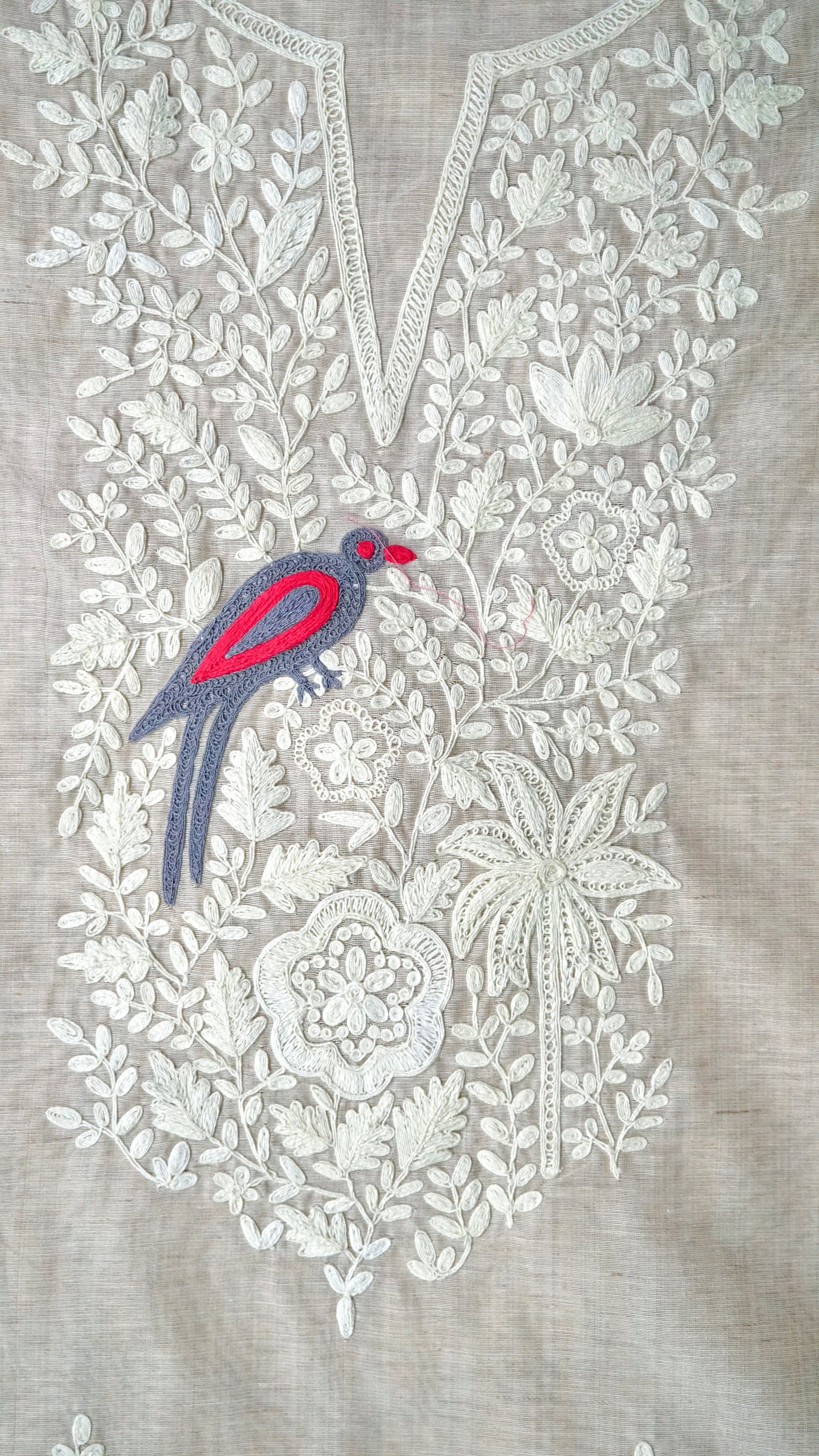 Prakriti – Beige Cotton Chanderi Unstitched Dori & Resham Embroidered Suit Set