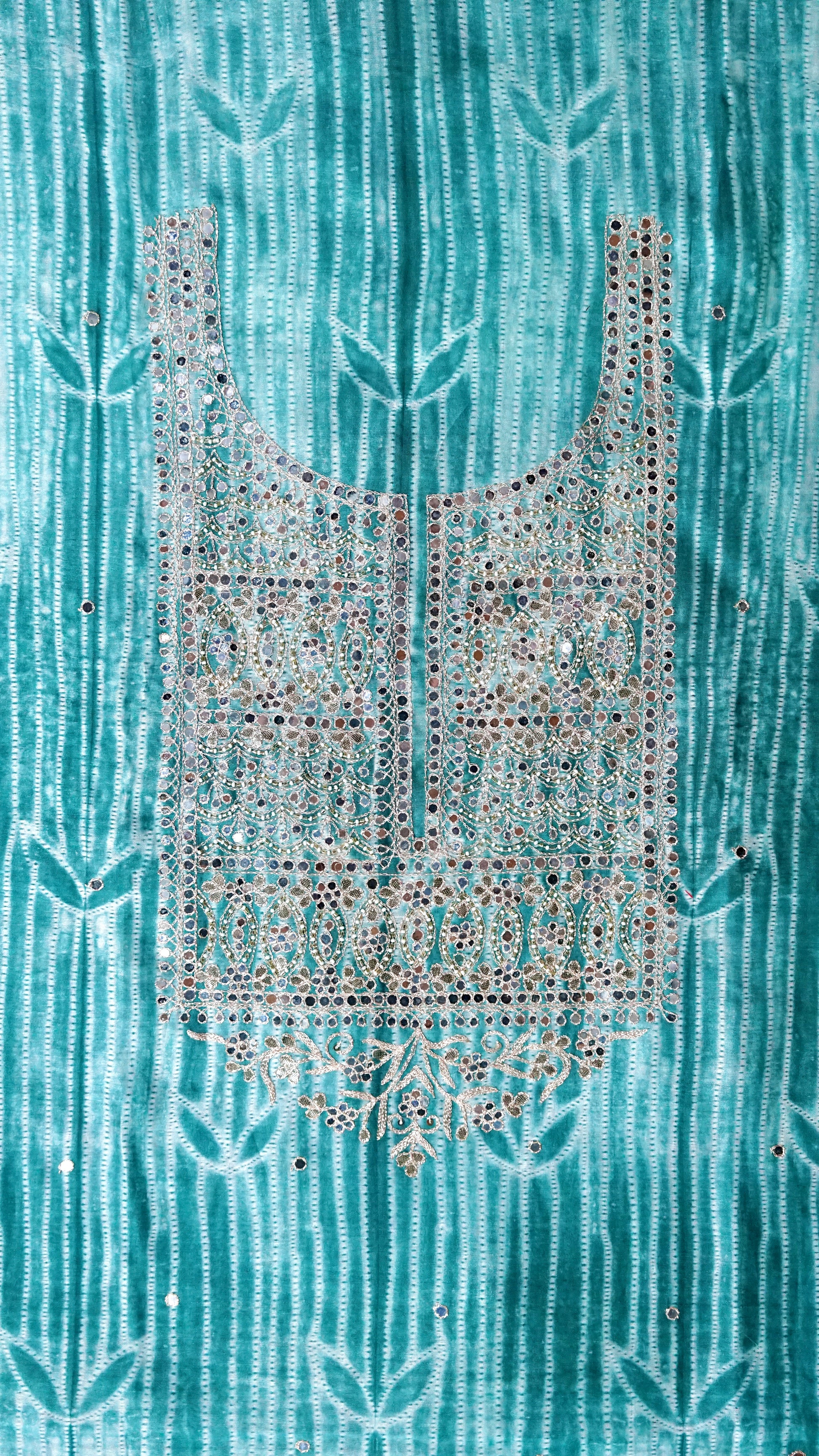 Varnika – Mint Green Banarasi Tissue Unstitched Zari & Mirror Embroidered Suit