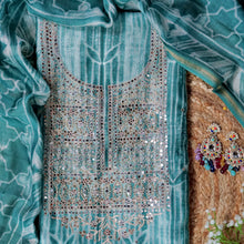 Varnika – Mint Green Banarasi Tissue Unstitched Zari & Mirror Embroidered Suit