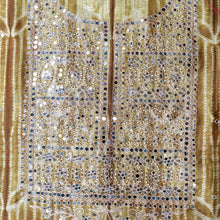 Amodini – Mustard Brown Chanderi Unstitched Needle Dyed & Mirror Embroidered Suit Set