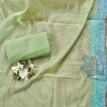Noor Cascade – Mint Green Mulmul Chanderi Unstitched Sequin & Zari Embroidered Suit Set