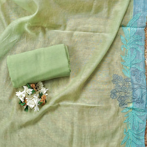 Noor Cascade – Mint Green Mulmul Chanderi Unstitched Sequin & Zari Embroidered Suit Set